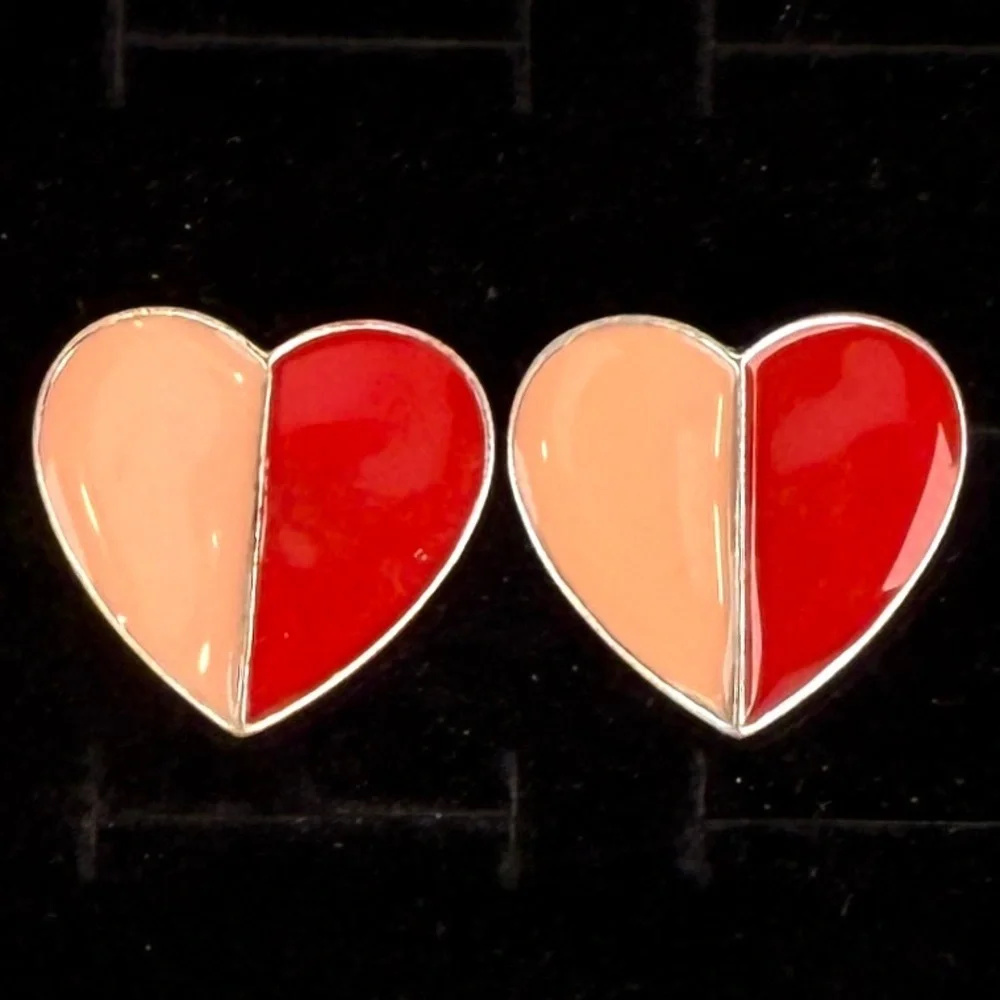 Pretty silvertone, heart shaped two tone costume pierced earrings